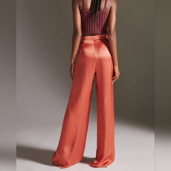 NEW Anthropologie Corey Lynn Calter Dark Orange Satin Petra Trousers M - Picture 4 of 15